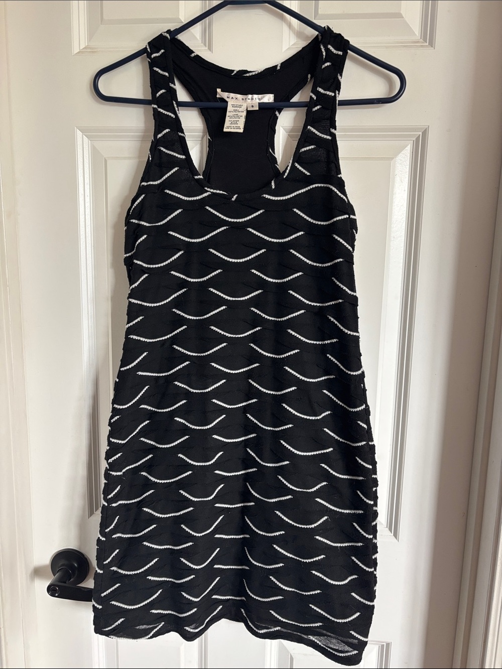 Max Studio Black Dress with White Wave Pattern